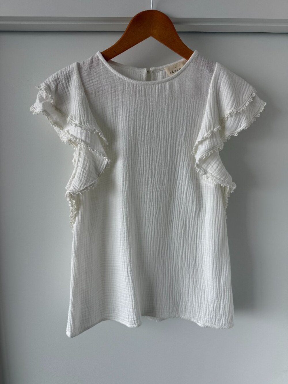 Sézane Ester Ecru Cotton Ruffle Sleeve Blouse Size 38 - Picture 3 of 12